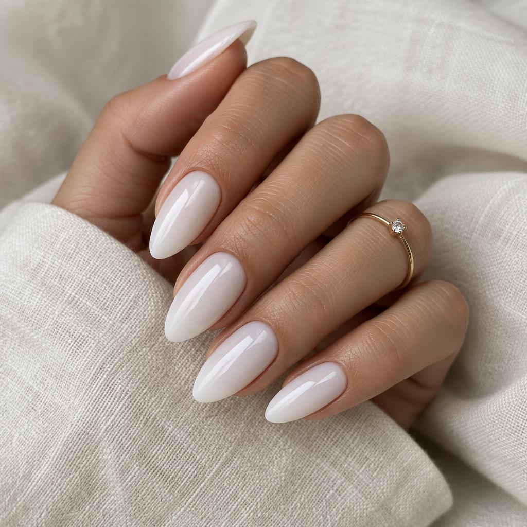 Milky white almond nails