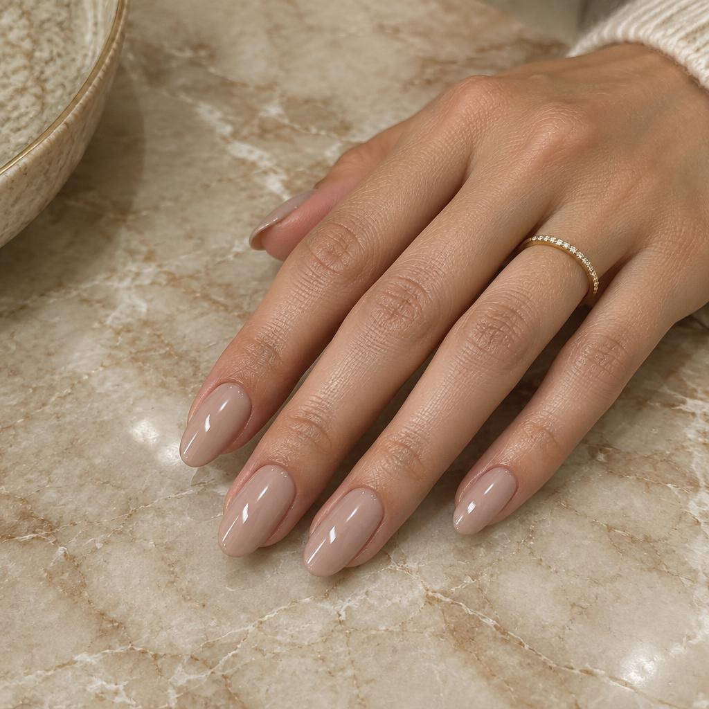 Nude beige nails on marble